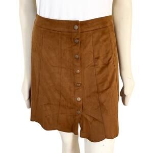 EVENUEL Snap Front Western Boho Brown Skirt  Scalloped Hem  SZ M